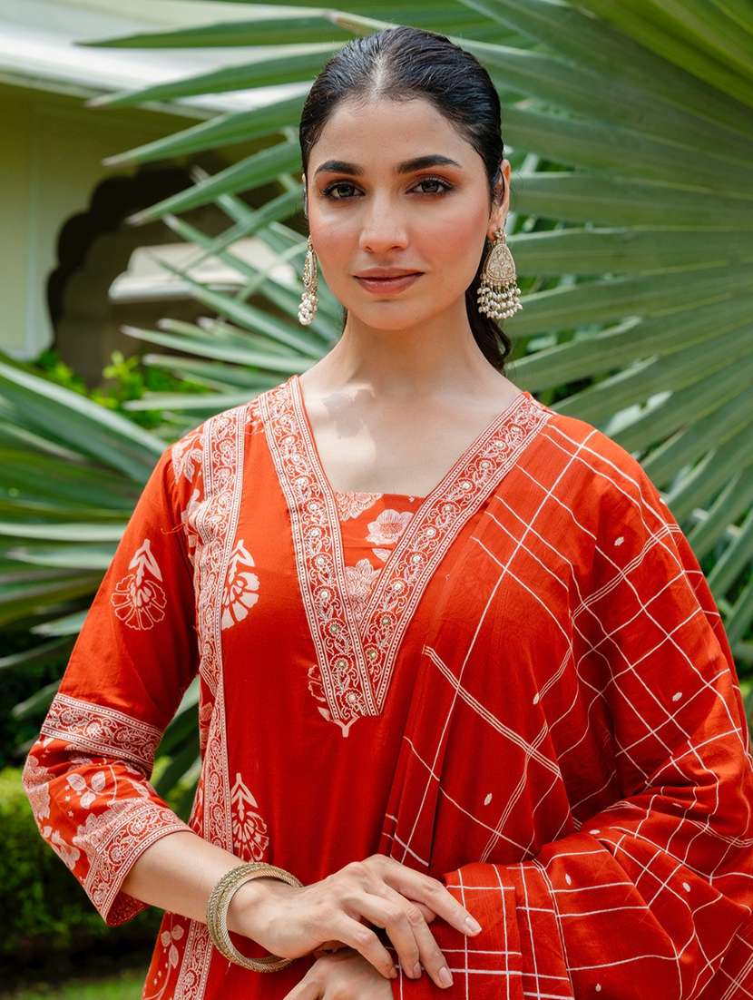 women printed three quarter sleeve kurta palazzo with dupatta set - 22140602 -  Standard Image - 6