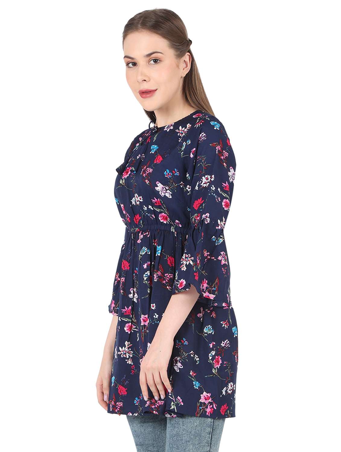 women printed bell sleeve long flared top - 22140603 - Standard Image - 1