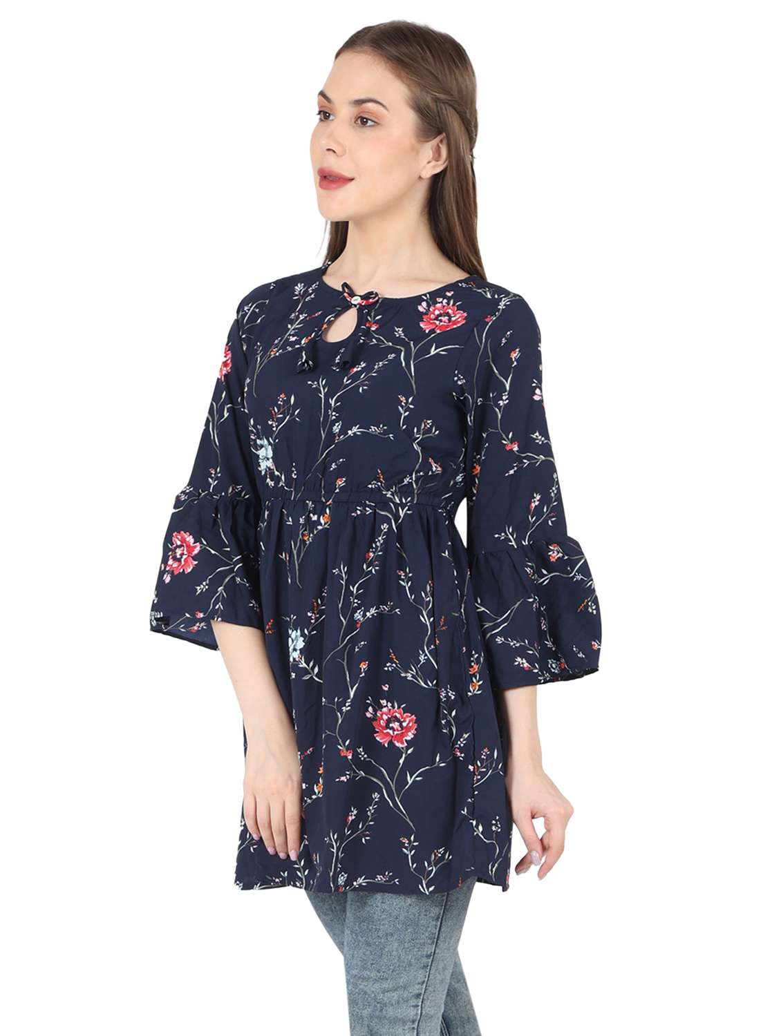 women printed bell sleeve long flared top - 22140605 - Standard Image - 1