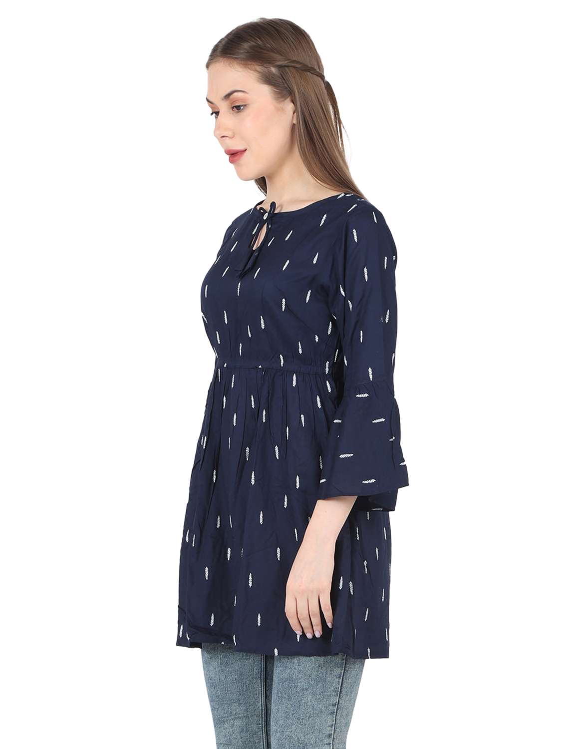 women printed bell sleeve long a-line tunic - 22140606 - Standard Image - 1