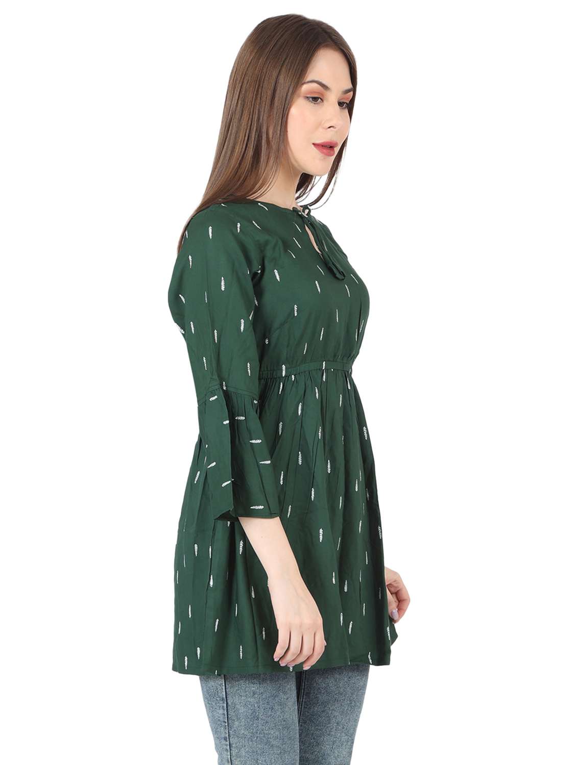 women printed bell sleeve long a-line tunic - 22140607 - Standard Image - 1