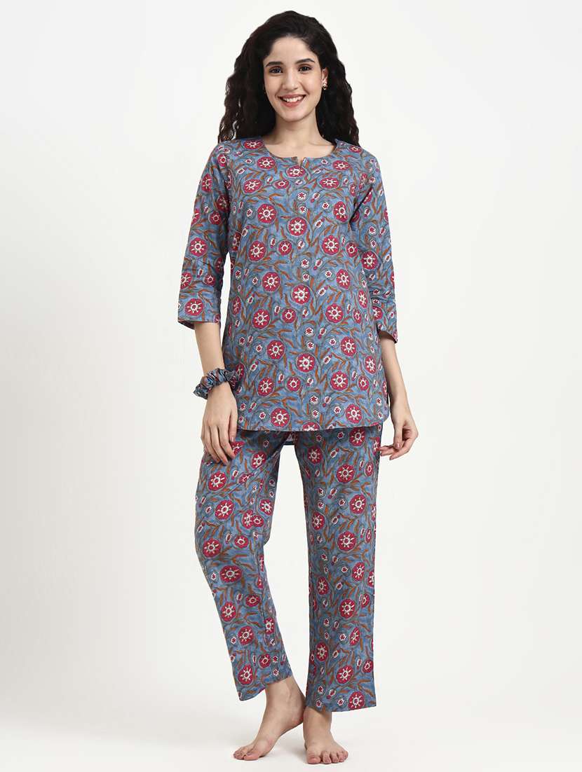 women printed nightwear pyjama set - 22140611 -  Standard Image - 1