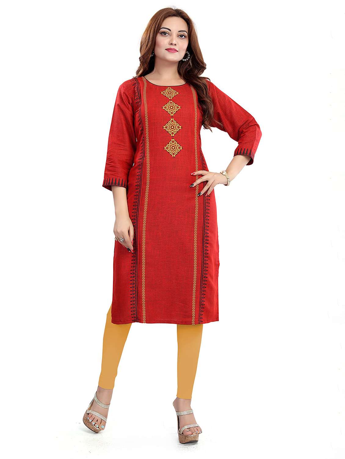 women self design three quarter sleeve maternity wear kurta - 22140613 -  Standard Image - 1