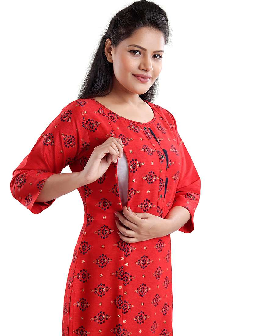 women printed three quarter sleeve maternity wear kurta - 22140615 -  Standard Image - 4