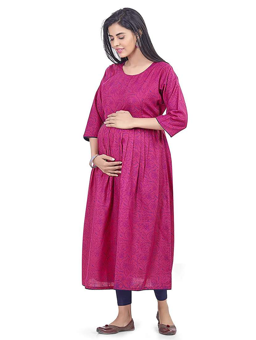 women printed three quarter sleeve maternity wear kurta - 22140622 -  Standard Image - 1