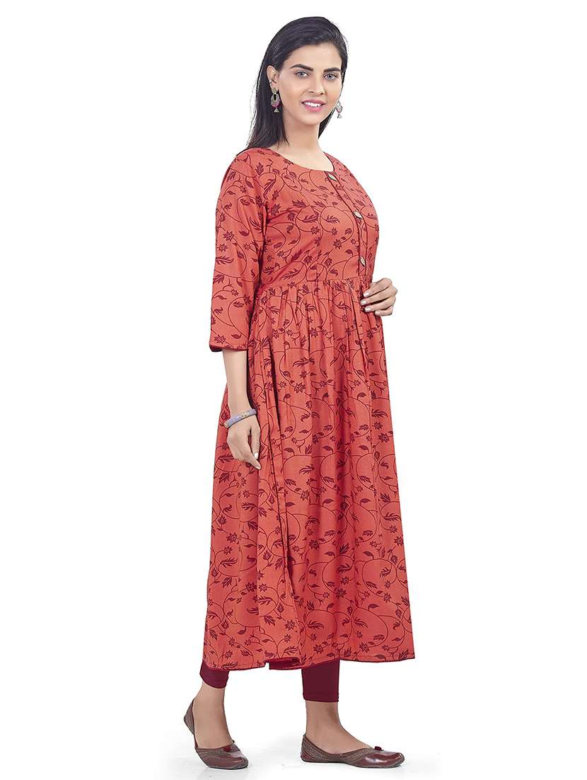 women printed three quarter sleeve maternity wear kurta - 22140623 -  Standard Image - 1