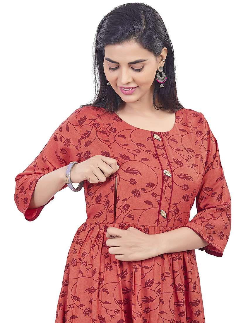 women printed three quarter sleeve maternity wear kurta - 22140623 -  Standard Image - 4
