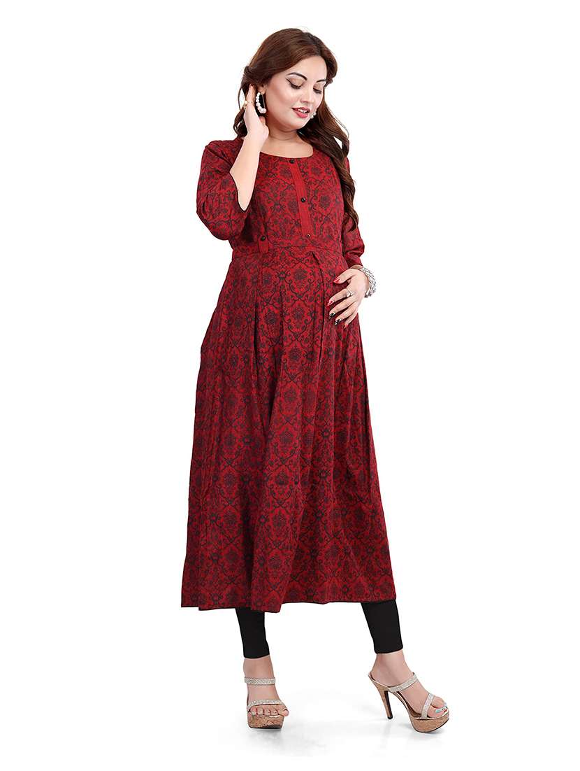 women printed three quarter sleeve maternity wear kurta - 22140625 -  Standard Image - 1