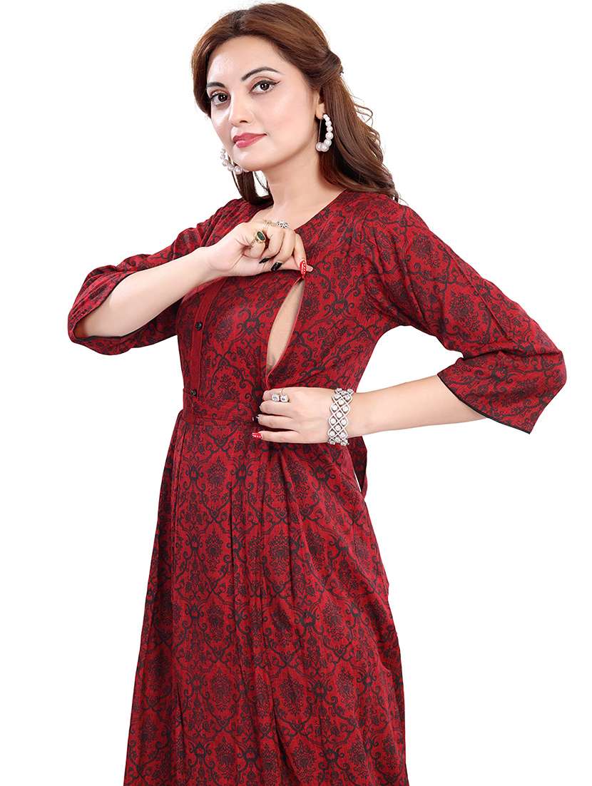 women printed three quarter sleeve maternity wear kurta - 22140625 -  Standard Image - 4