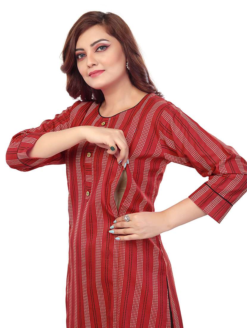 women self design three quarter sleeve maternity wear kurta - 22140630 -  Standard Image - 4