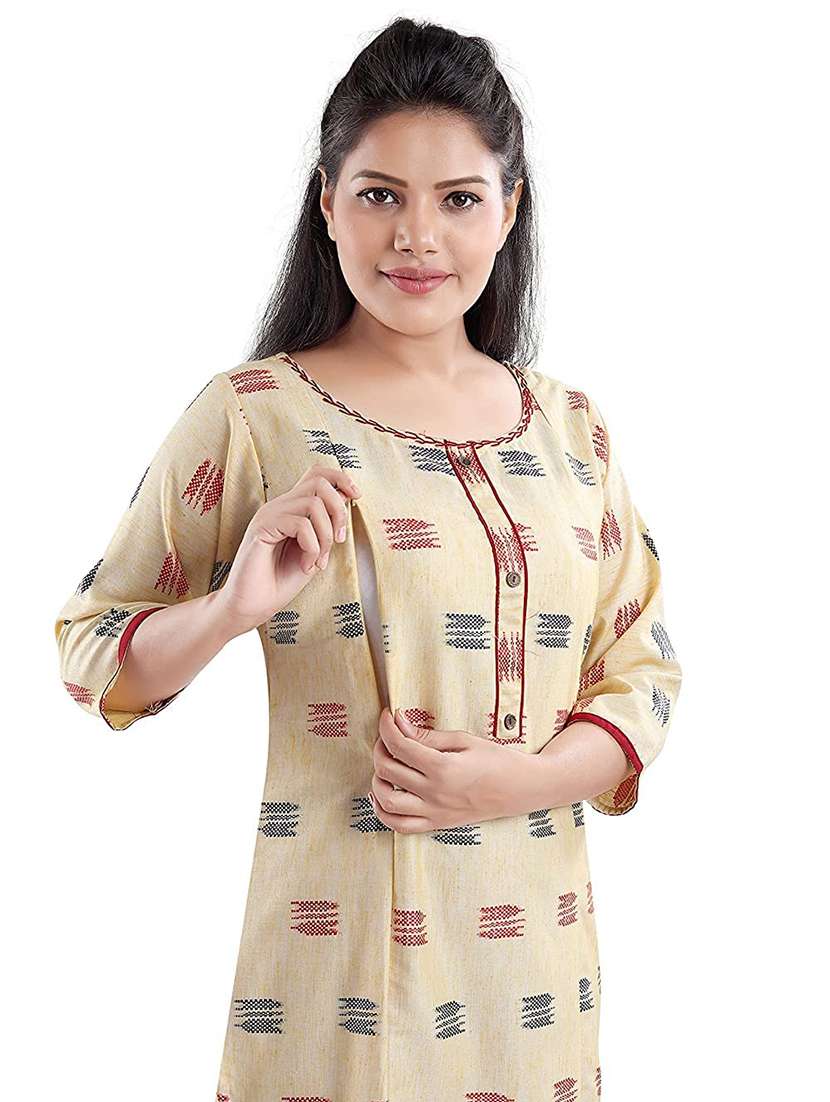 women self design three quarter sleeve maternity wear kurta - 22140679 -  Standard Image - 4