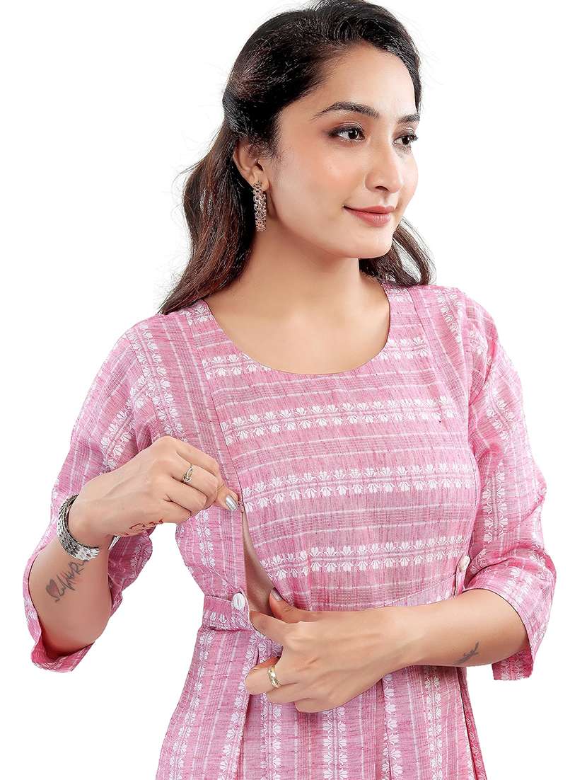 women self design three quarter sleeve maternity wear dress - 22140690 -  Standard Image - 4