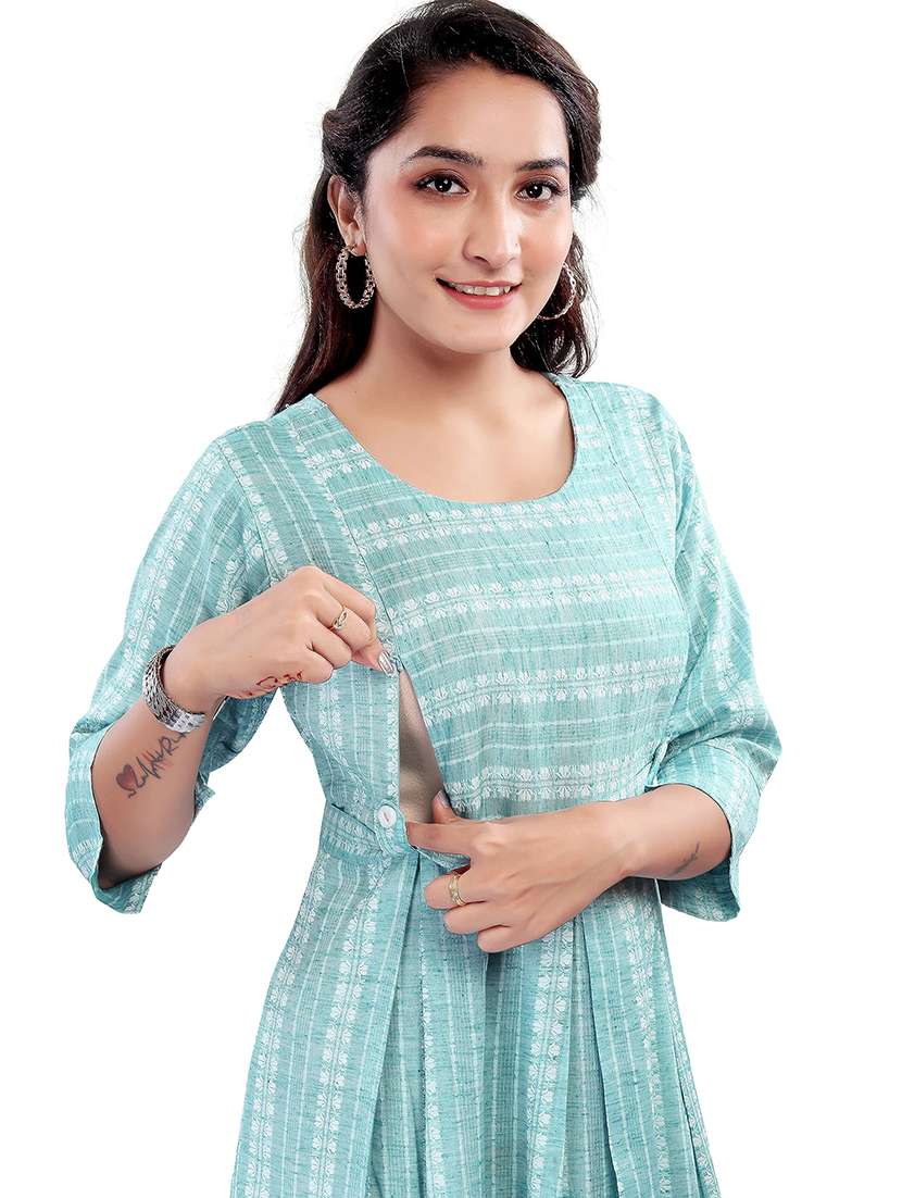 women self design three quarter sleeve maternity wear dress - 22140691 -  Standard Image - 4