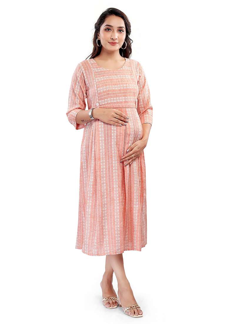 women self design three quarter sleeve maternity wear dress - 22140693 -  Standard Image - 1