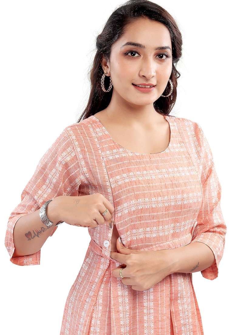 women self design three quarter sleeve maternity wear dress - 22140693 -  Standard Image - 4