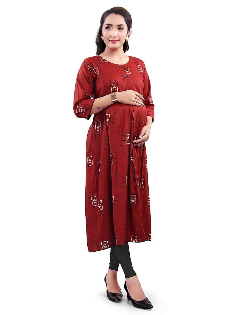 women printed three quarter sleeve maternity wear kurta - 22140696 -  Standard Image - 1