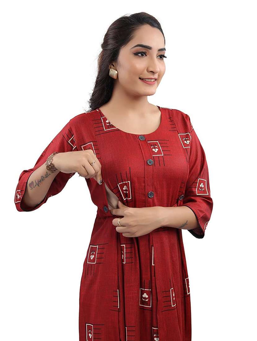 women printed three quarter sleeve maternity wear kurta - 22140696 -  Standard Image - 4