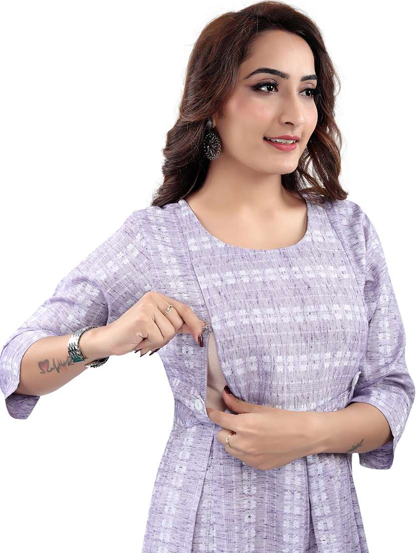 women self design three quarter sleeve maternity wear kurta - 22140698 -  Standard Image - 4