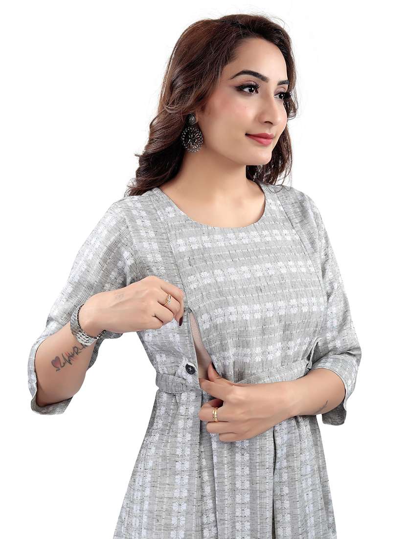women self design three quarter sleeve maternity wear dress - 22140700 -  Standard Image - 4