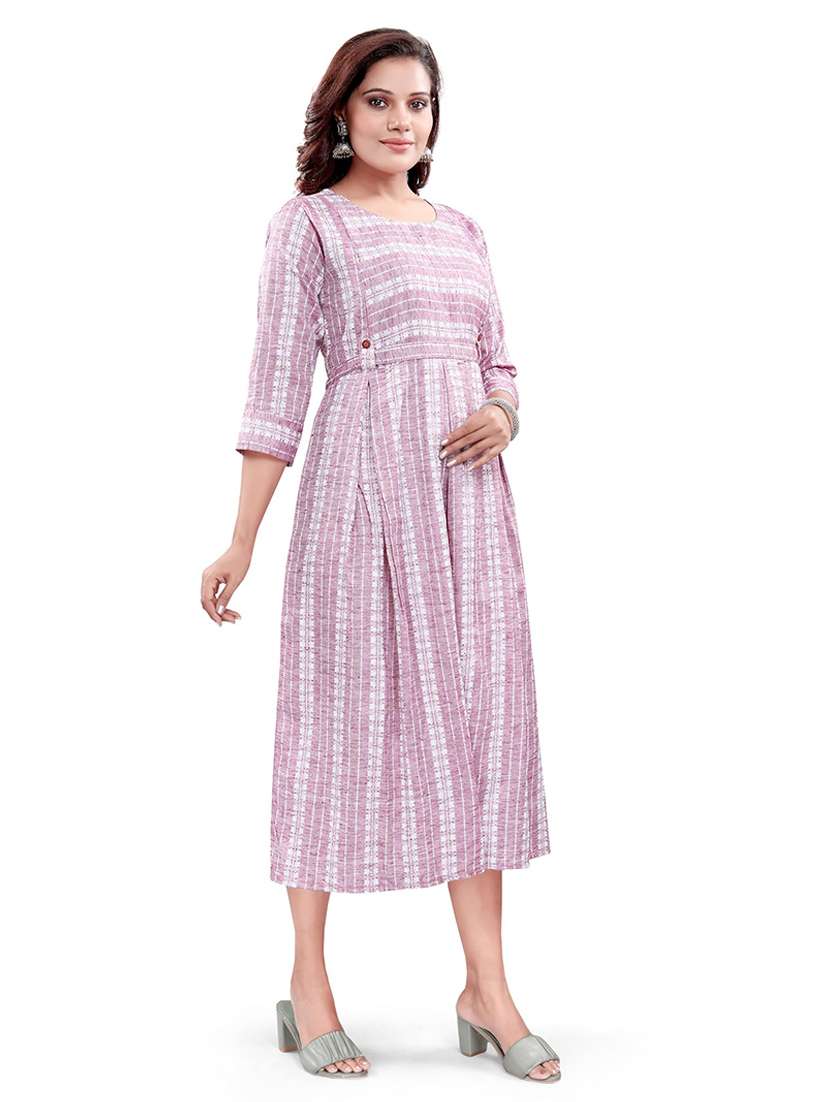 women self design three quarter sleeve maternity wear dress - 22140705 -  Standard Image - 1