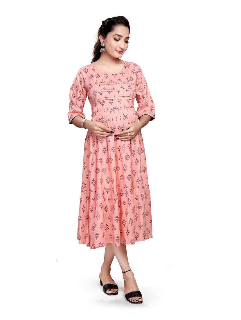 women printed three quarter sleeve maternity wear dress - 22140711 -  Standard Image - 1