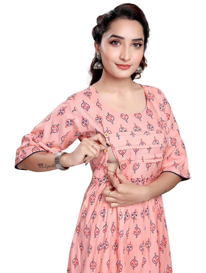 women printed three quarter sleeve maternity wear dress - 22140711 -  Standard Image - 4