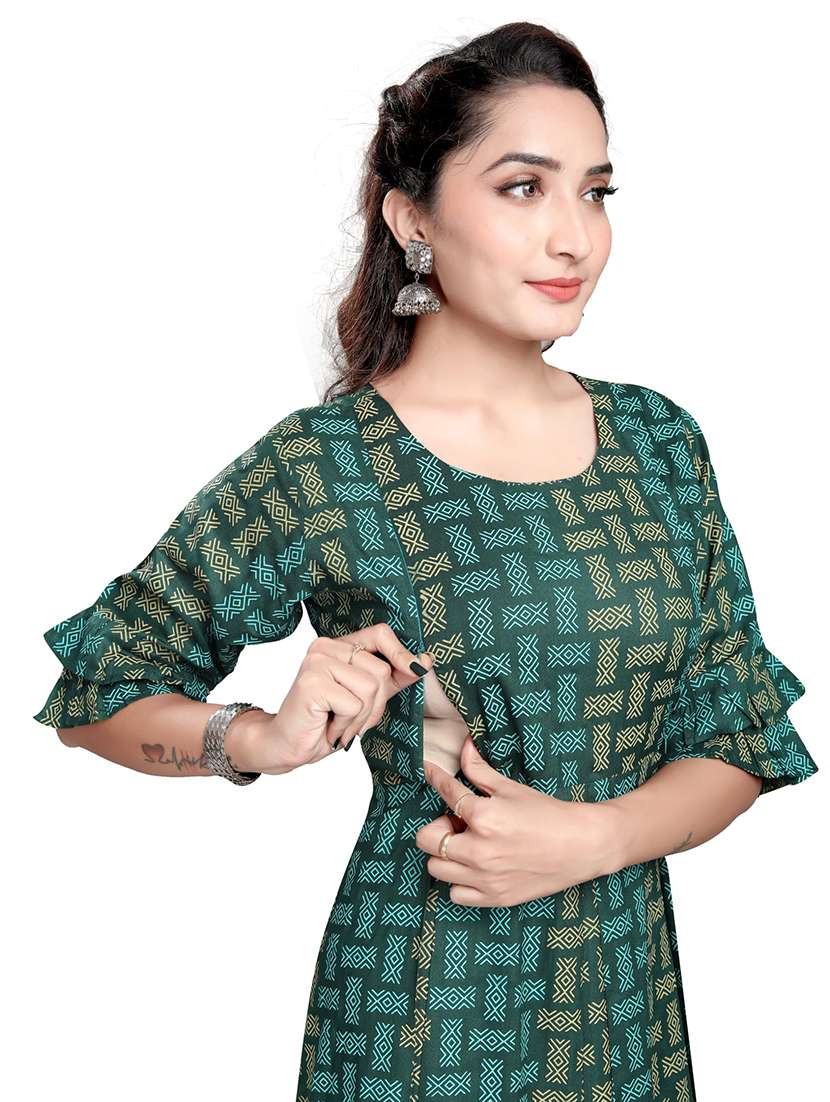 women printed three quarter sleeve maternity wear dress - 22140712 -  Standard Image - 4