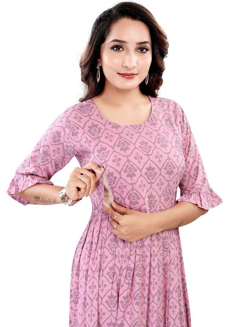 women printed three quarter sleeve maternity wear dress - 22140714 -  Standard Image - 4