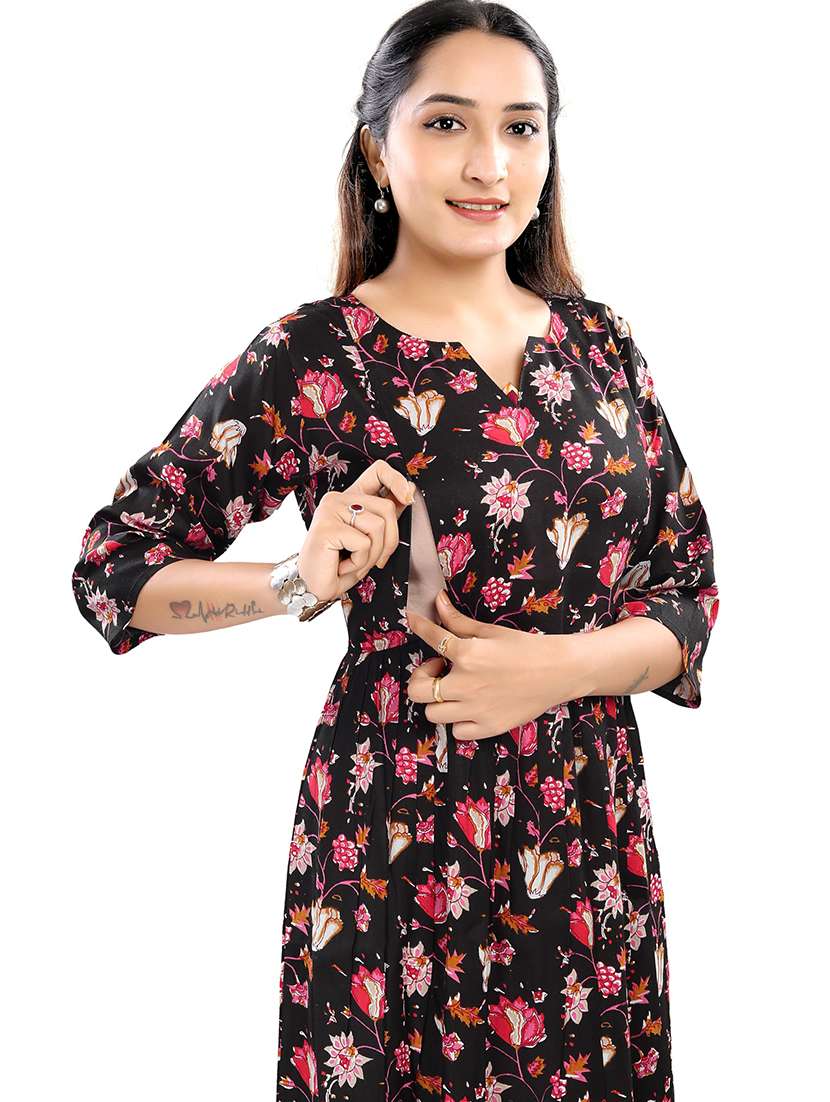 women floral printed three quarter sleeve maternity wear dress - 22140726 -  Standard Image - 4