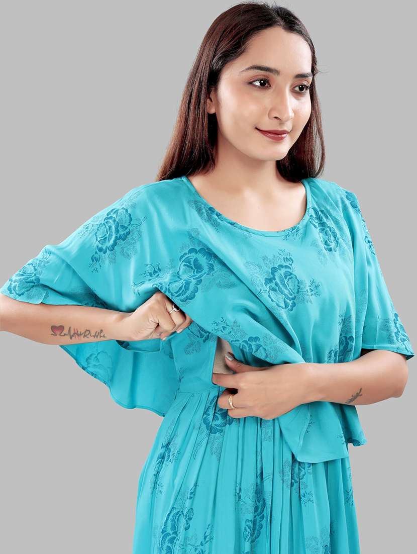 women floral printed cape sleeve maternity wear dress - 22140730 -  Standard Image - 4