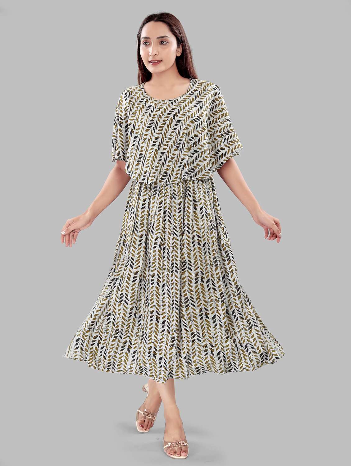 women floral printed cape sleeve maternity wear dress - 22140731 -  Standard Image - 1