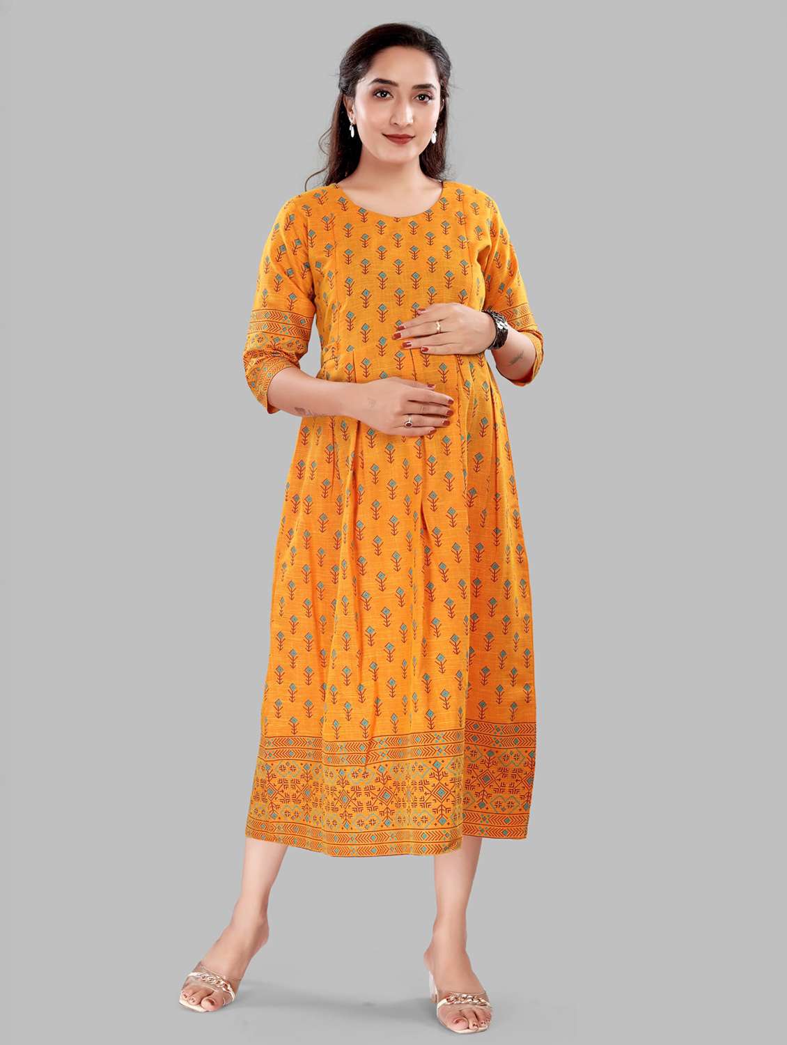 women printed three quarter sleeve maternity wear dress - 22140734 -  Standard Image - 1