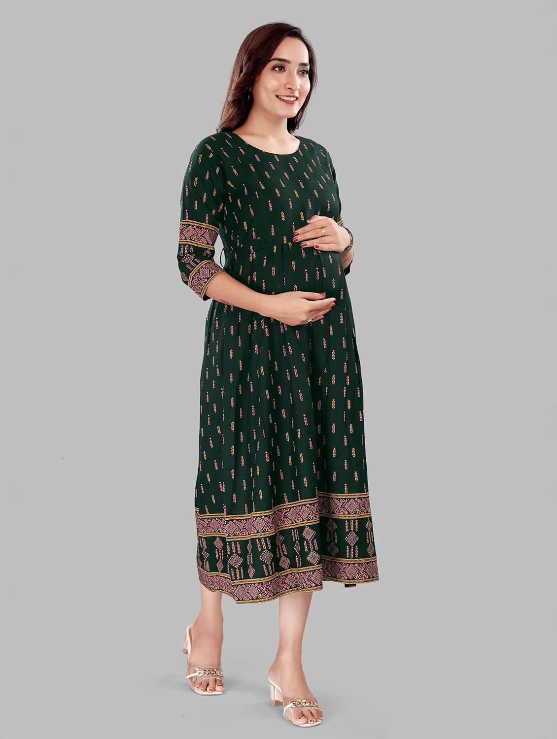 women printed three quarter sleeve maternity wear dress - 22140735 -  Standard Image - 1