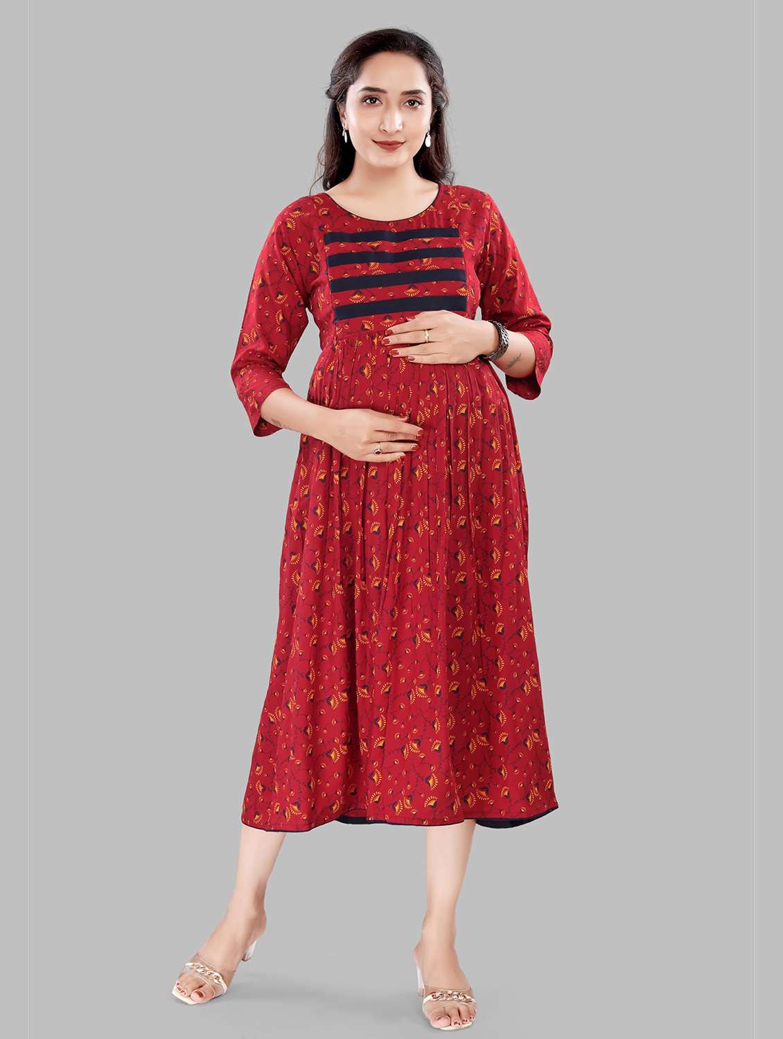 women printed three quarter sleeve maternity wear dress - 22140739 -  Standard Image - 1