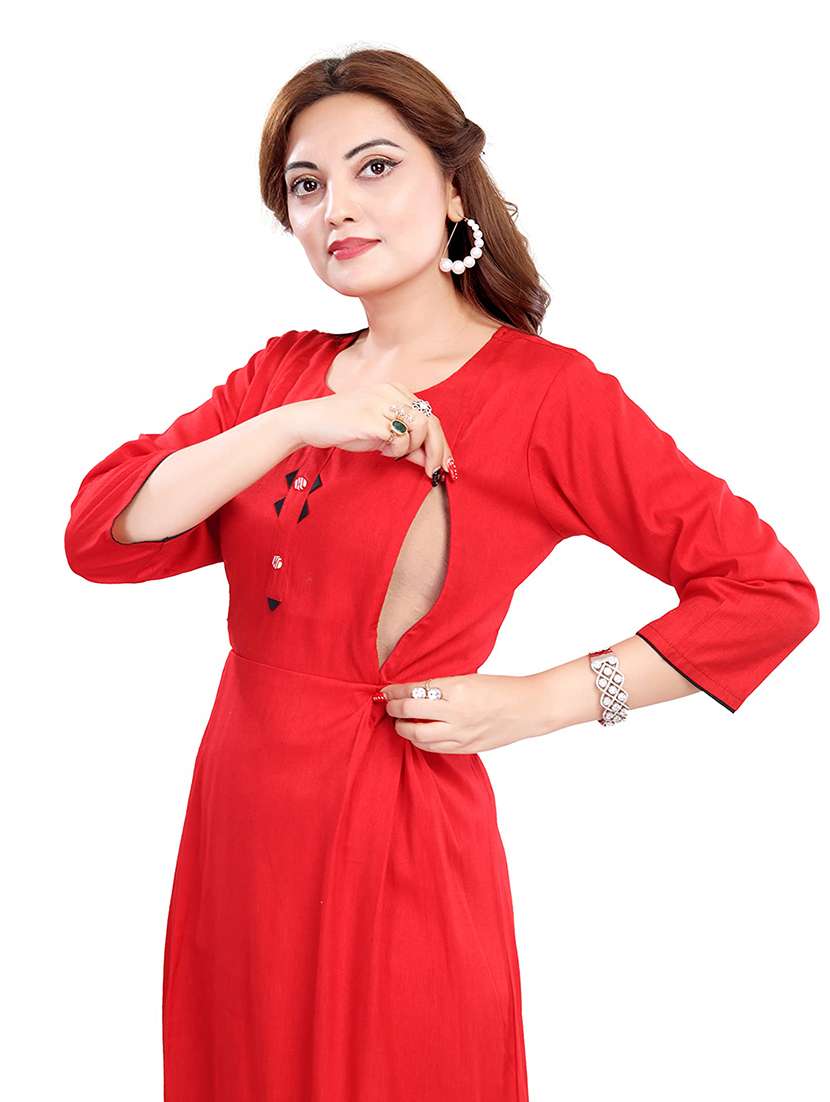 women solid three quarter sleeve maternity wear kurta - 22140740 -  Standard Image - 4