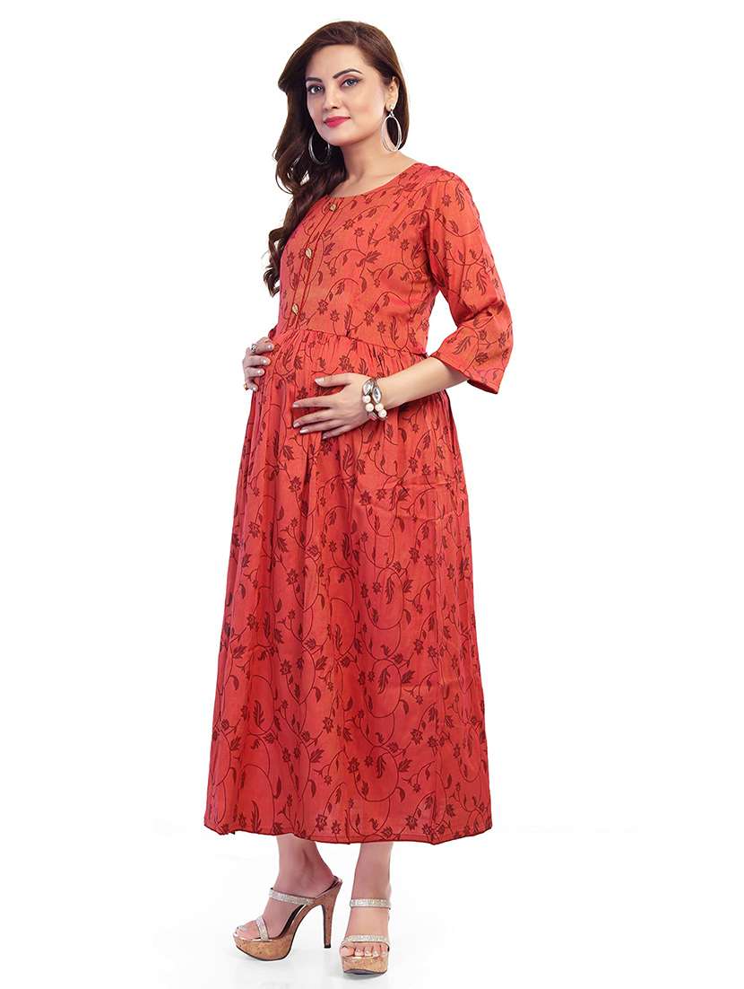 women printed three quarter sleeve maternity wear dress - 22140741 -  Standard Image - 1