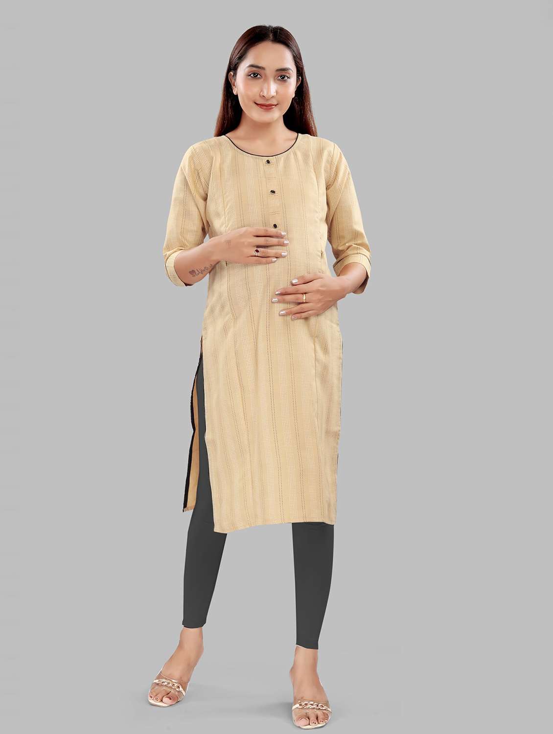 women printed three quarter sleeve maternity wear kurta - 22140742 -  Standard Image - 1