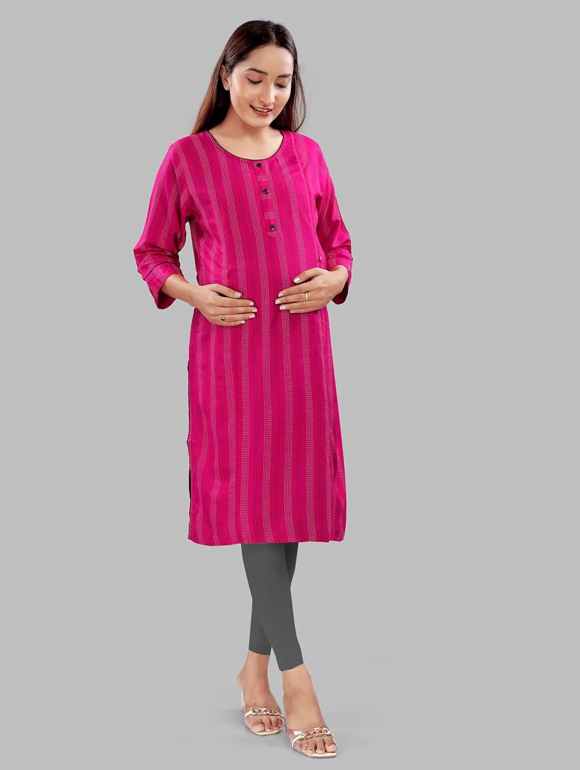 women printed three quarter sleeve maternity wear kurta - 22140744 -  Standard Image - 1
