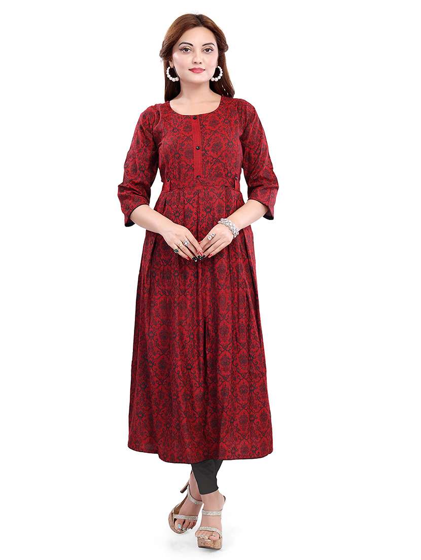 women printed three quarter sleeve maternity wear kurta - 22140746 -  Standard Image - 1