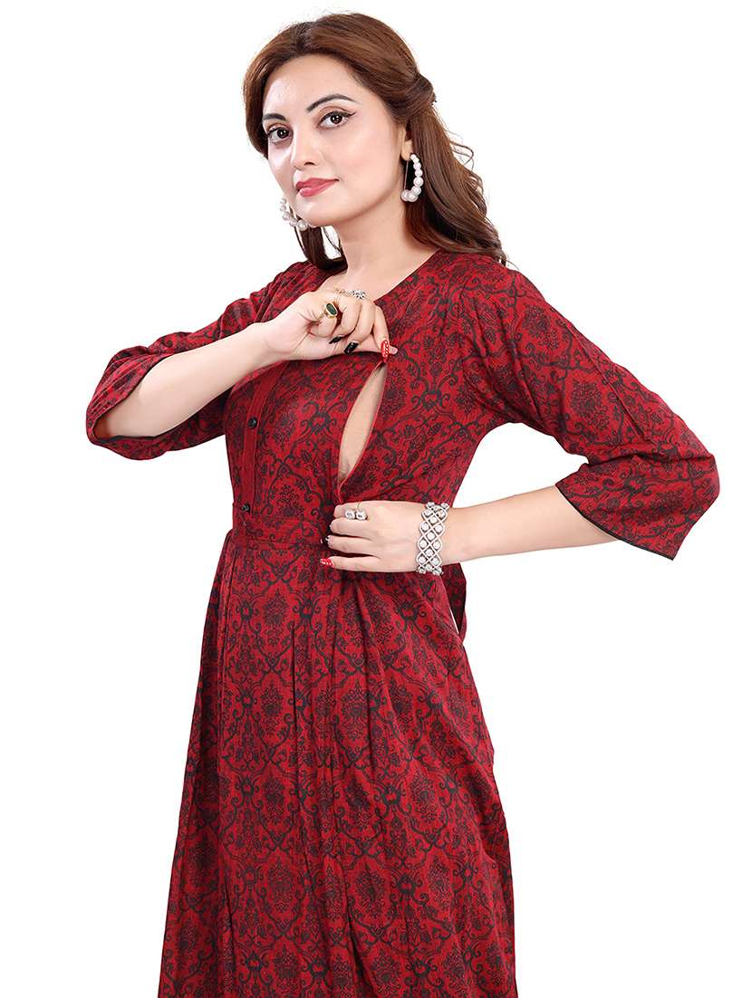 women printed three quarter sleeve maternity wear kurta - 22140746 -  Standard Image - 4