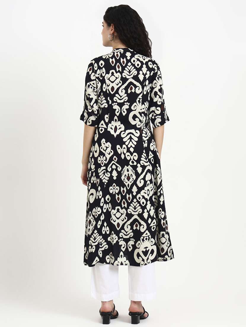 women printed three quarter sleeve a-line kurta - 22140761 - Standard Image - 4