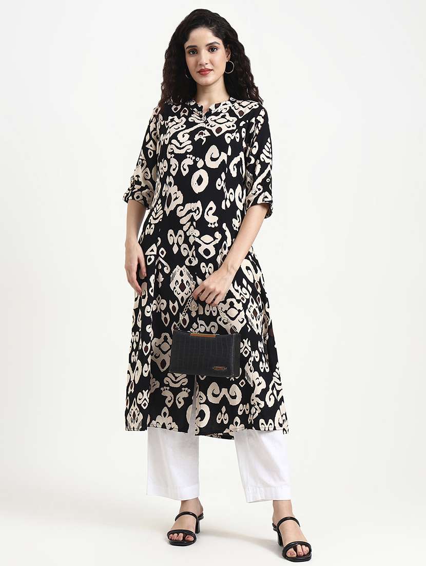 women printed three quarter sleeve a-line kurta - 22140762 -  Zoom Image - 0