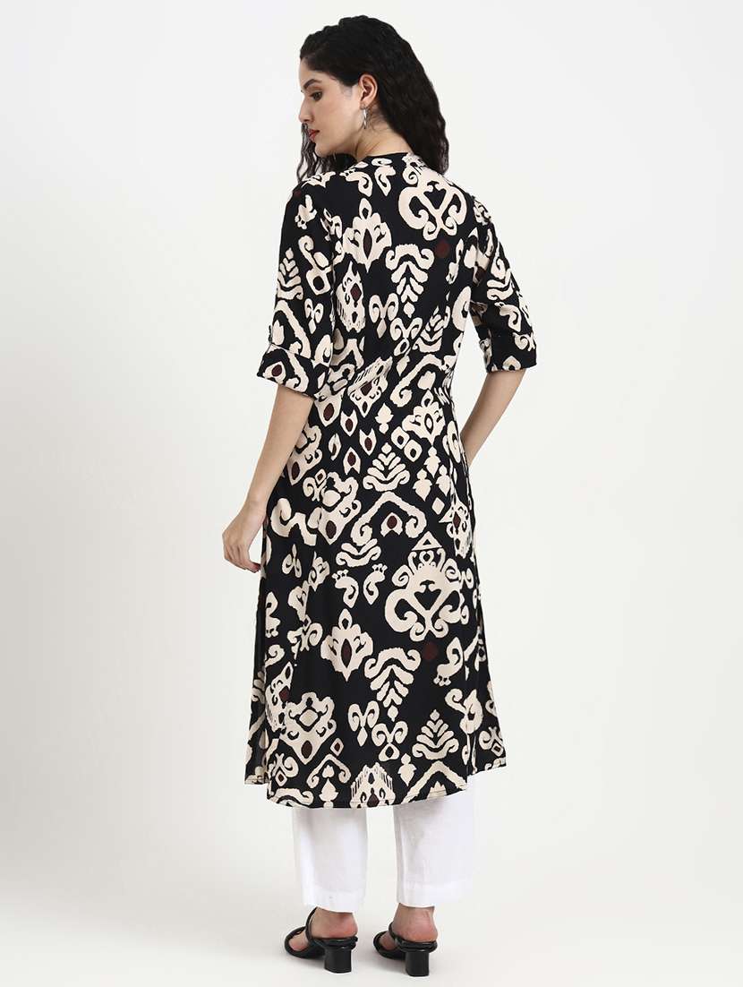 women printed three quarter sleeve a-line kurta - 22140762 - Standard Image - 4