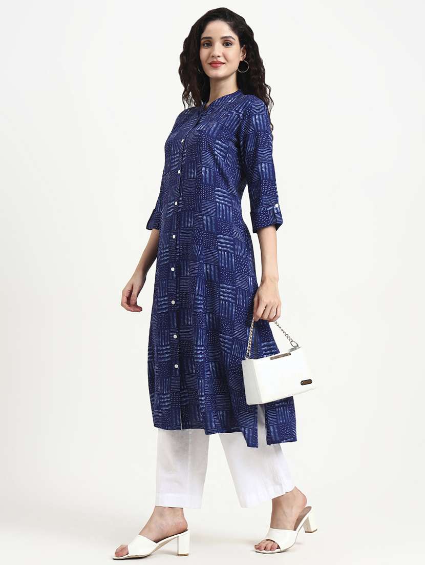 women printed three quarter sleeve a-line kurta - 22140764 -  Standard Image - 1