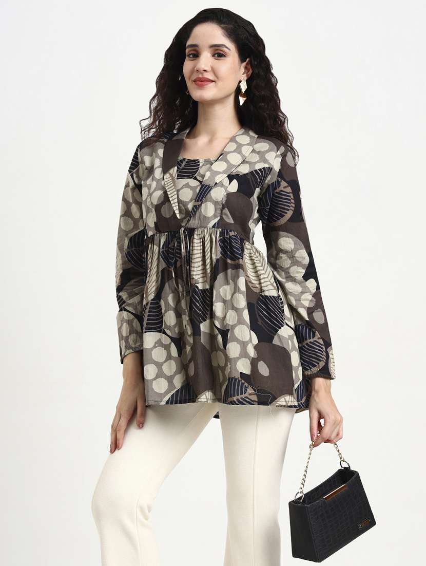 women printed long sleeve peplum top