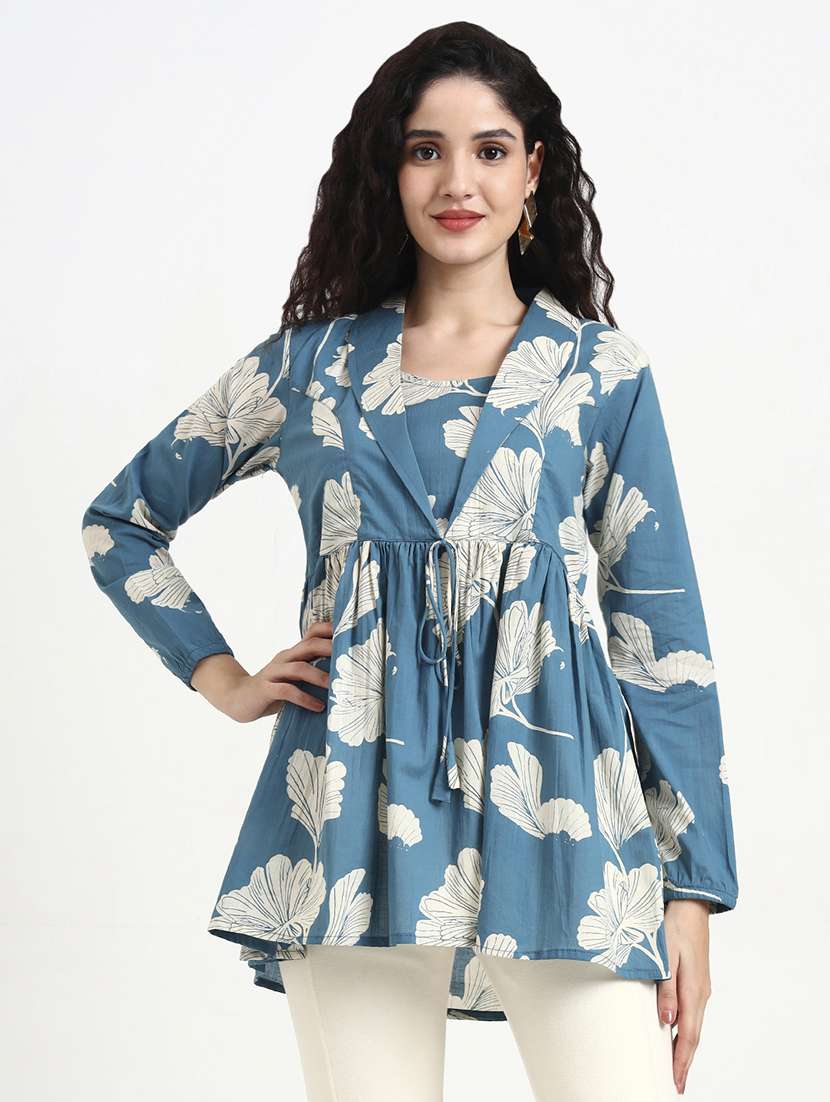 women printed long sleeve peplum top - 22140768 -  Standard Image - 1