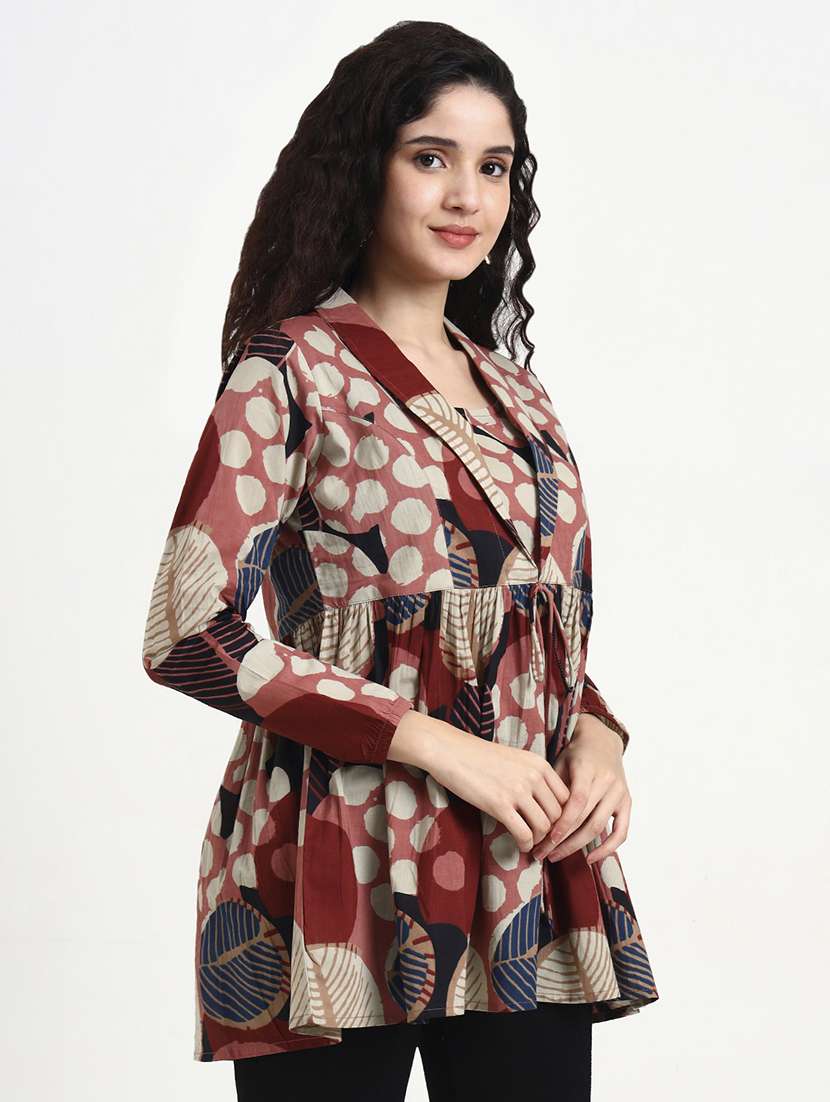 women printed long sleeve peplum top - 22140769 -  Standard Image - 1