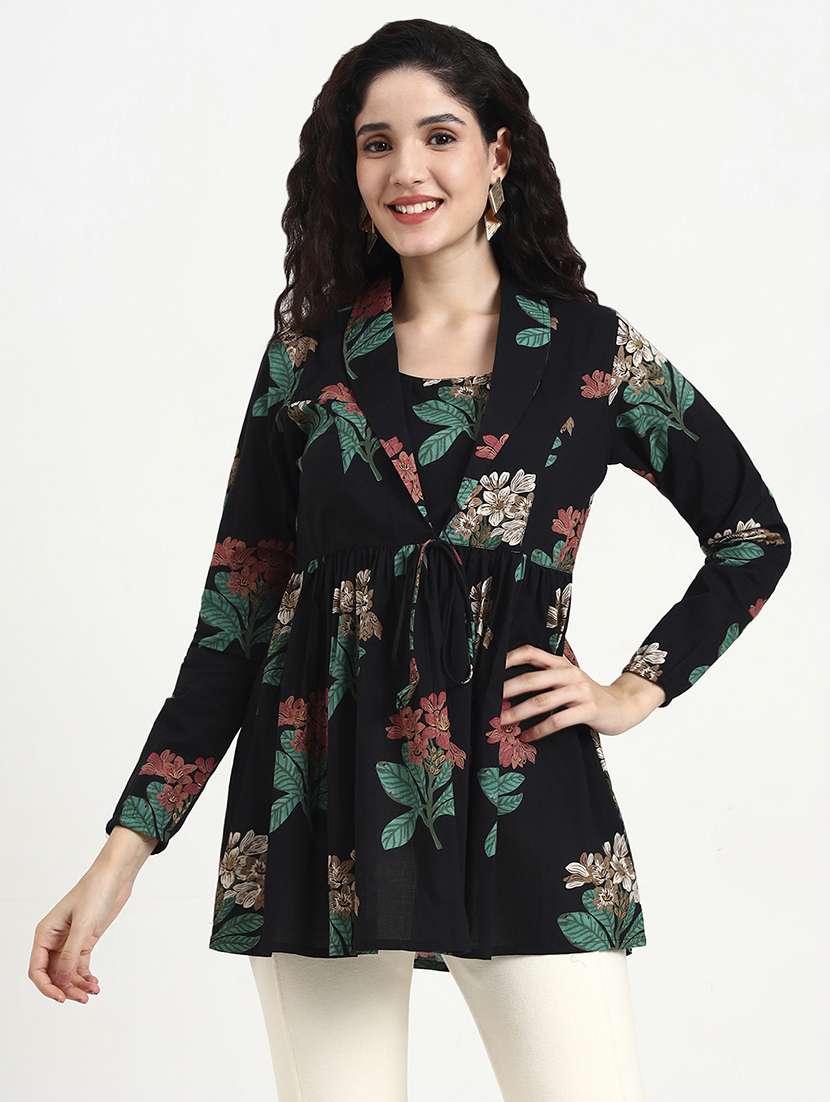 women printed long sleeve peplum top - 22140770 -  Standard Image - 1