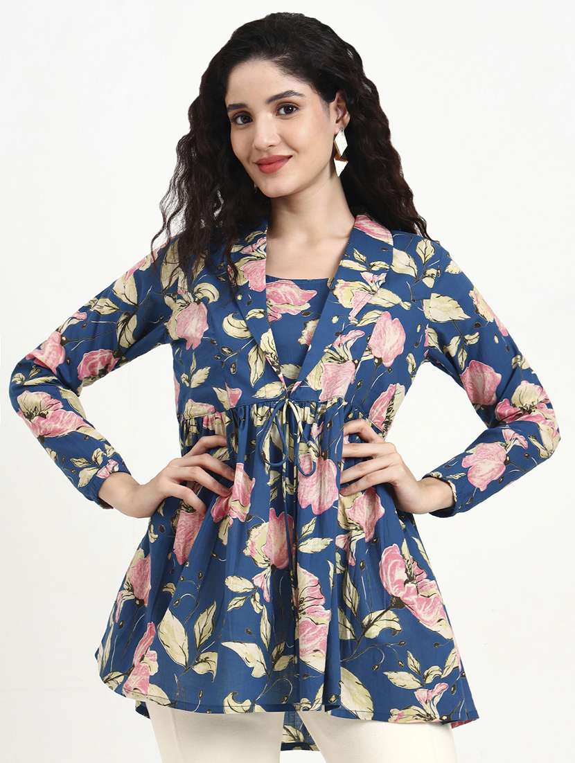 women printed long sleeve peplum top - 22140771 - Standard Image - 1