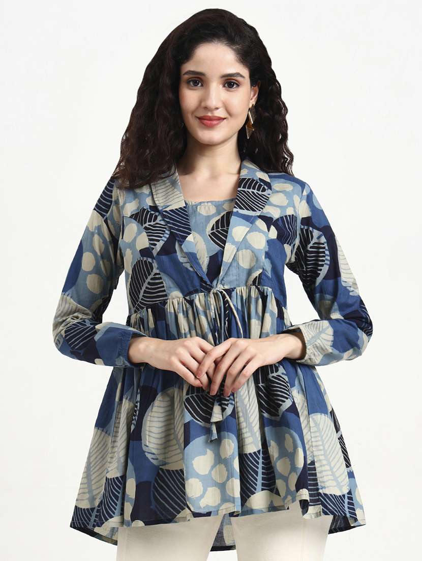 women printed long sleeve peplum top - 22140772 -  Standard Image - 1